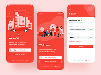 Login Signup carpool illustration ios login onboarding ride rideshare signup trip ui ux