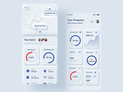 Skeumorphic Dashboard car carpool dashboard design map minimal mobiledesign neumorphic skeumorphic trip ui ux