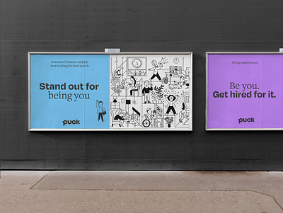 Puck Brand billboard brand branding campaign career graphic design illustration layout logo ooh recruiting startup type