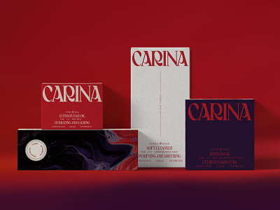 Carina Brand & Packaging Design beauty box branding design feminine high end jessica strelioff logo luxury makeup packaging purple red skincare type velvet