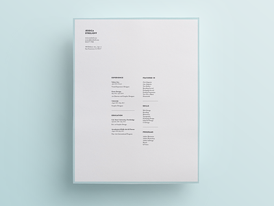 Resume blue clean design jessica strelioff layout minimal resume simple type white