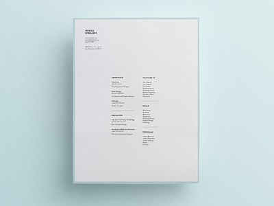 Resume blue clean design jessica strelioff layout minimal resume simple type white