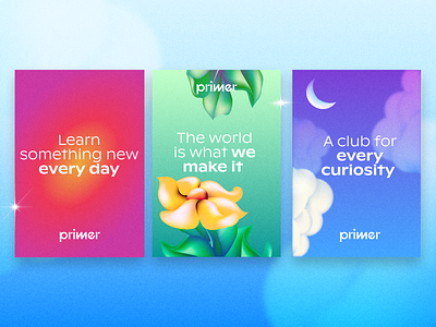 Primer Brand Collateral branding children design edtech gradients illustration kids layout plants posters sky startup surreal tech type