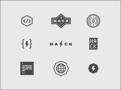 Unused Hack Day Logos badge code digital hack hackday hacker jessica lightening logo logos strelioff world