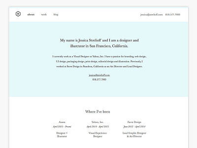 strelioff.com biography branding contact designer jessica portfolio resume strelioff type ui web website