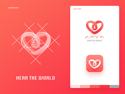 "Hear the world" logo design blind card disability ear hear hear the world heart logo logo deisgn public welfare red