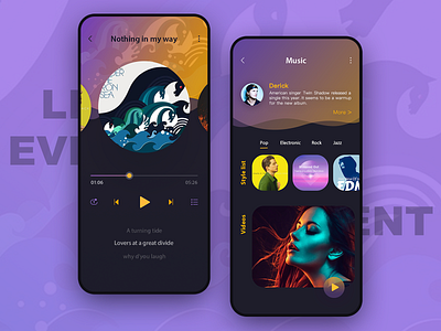 Music player design music music app music player purple ui ui design yellow