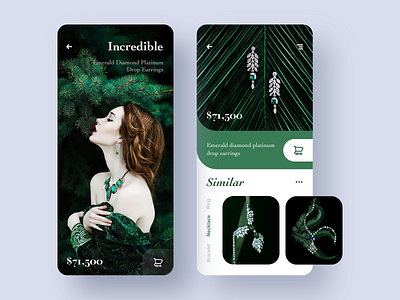 Product Page Exploration app card concept design earring green jewelry product page ui