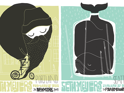 Seth Meyers Portland & Seattle Poster set comedy illustration portland poster screenprint seattle whale willschneider