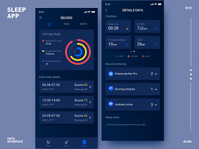 Data details page app blue data record sleep ui