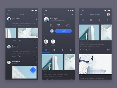 Social APP- dark theme blue chat clean dark icon social ui ux 应用