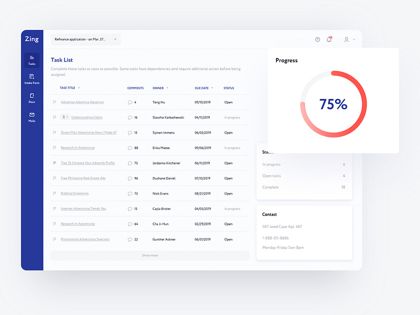 Zing: Task List by zaycev.studio - UX/UI design for B2B, SaaS, CRM on ...