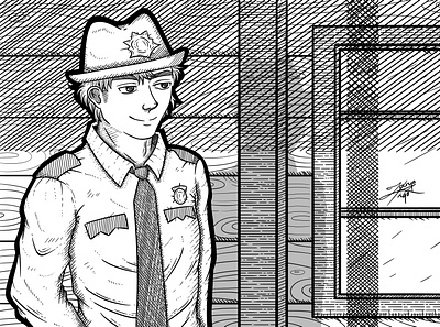 Blog Illustration art cop digital drawing grin illustration line line art lineart man police sheriff smug stylized tie uniform