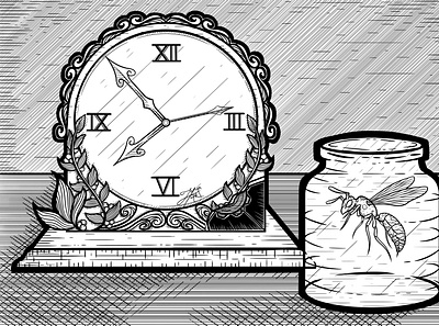 Blog Illustration antique art broken bug clock drawing drawingart illustration illustration digital jar line line art lineart time wasp