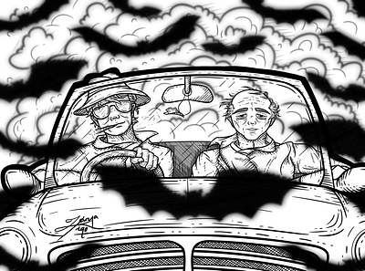 Blog Illustration art bats bold car cigar cigarette convertible drawing driving high illustration line line art lineart man management men old smoke smoking