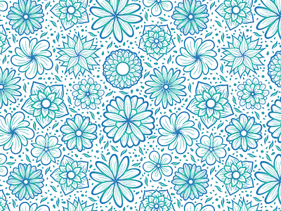 Hand Drawn Flowers Line Art Illustration art blue design digital drawing floral flower illustration leaf line line art pattern petals scatter seamless surface