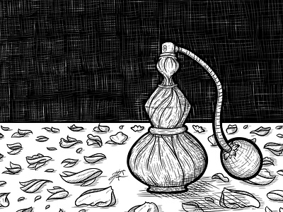 Perfume Bottle antique aroma art crosshatching decorative digital drawing flower petals flowers hatching illustration illustration digital line art lines ornate perfume perfume bottle scattered scent squeeze