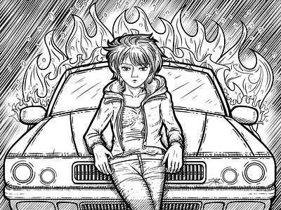 Leaning on a Burning Car