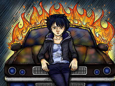 Leaning on a Burning Car