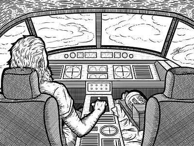 Pilot aeroplane air craft black box cross hatching digital drawing illustration illustration digital line art long beard long hair male man pilot piloting plane scruffy stylize stylized vehicle