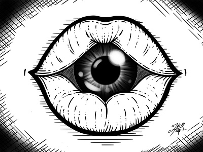 Eyeball cross hatching digital digital art digitalart drawing eye eyeball illustration inbetween inbetweening line line art lines lips mouth sandwiches single singular stylize stylized