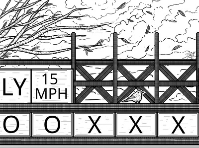 Redbreast bare bird bird illustration booth branches cloud cold cute fly flying leaf leaves line lineart little small toll trees windy winter