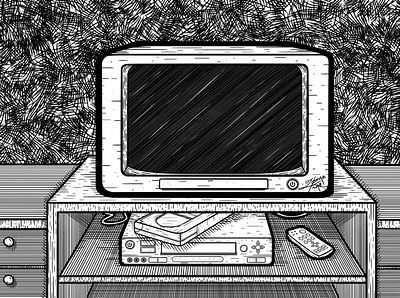 Old TV cross hatching decorative digital digital illustration digitalart drawing illustration line line art lineart old fashioned ornate player recorder stylize stylized tape television tv video