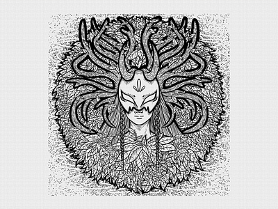 Forest Guardian antler art complex decorative deity drawing forest guardian human illustration leaf leaves line line art line art illustration lineart mask masked ornate woods