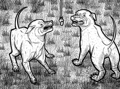 Growling angry art canine cross hatching digital digitalart dog drawing field grass growl illustration line line art menacing pair stylize stylized teeth whistle