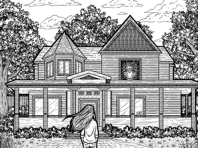 Two Story House art boy creepy cross decorative drawing graphic hatching house illustration kid line line art little ornate story two visual watch watching