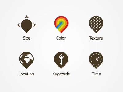 Filter icons color filter icon keywords location pin size texture time