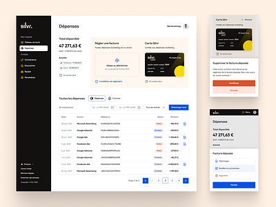 Silvr — Spending module (1/2) card finance invoices product design transactions typography ui upload
