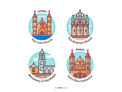 Syrian Churches aleppo church city damascus design flat icon icons illustration landmarks logo syria