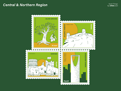 Saudi Things: Central & Northern Region design gulf icon icons illustration landmark landmarks riyadh saudi saudi arabia stamp vector