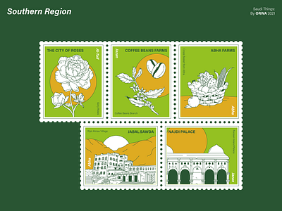 Saudi Things: Southern Region abha coffee design flat flower icons illustration jazan landmarks mountains saudi saudi arabia vector