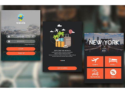 Wanda: Travel App UI Kit interface mobile app mobile ui mockup photoshop sample travel travel app ui ui design ui kit user interface