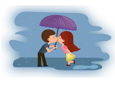 Rain and Love boy girl kiss love rain umbrella water