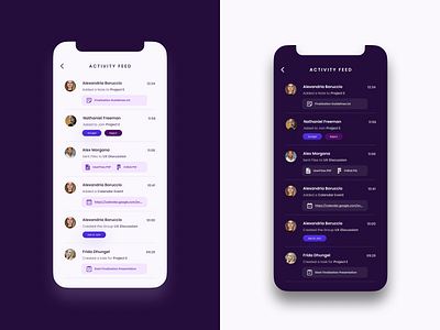 Activity Feed #DailyUI #047 047 activity activity feed daily ui dailyui dailyui 047 dailyui047 dailyuichallenge darkmode design feed figma figmadesign iphone lightmode simple team app ui