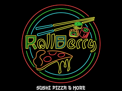 Sushi or pizza? logo neon sushi pizza