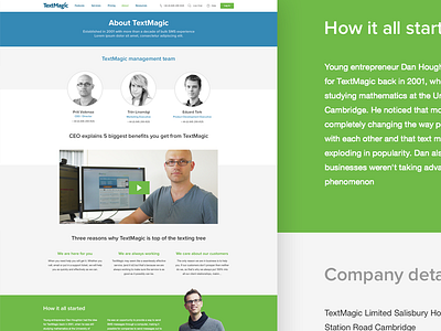 TextMagic – About about contact cta flat people sms team ui video web web design website