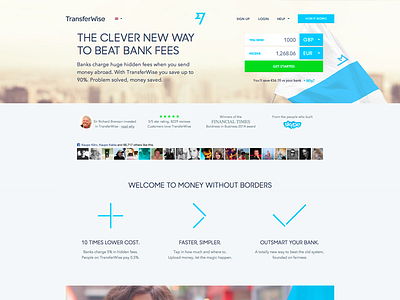 TransferWise blue calculator currency haiku home icons landing page light transferwise ui video web