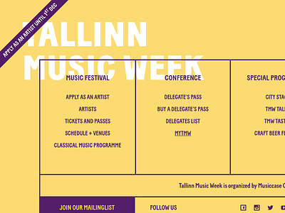 TMW teaser design flat haiku music nav sitemap tallinn tallinn music week tmw web