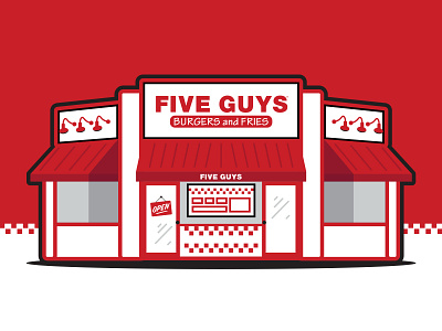 Five Guys Restaurant Illustration black burgers design fiveguys fries graphic illustration red restaurant shakes simple