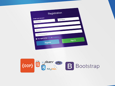 OOP Bootstrap Registration form design html css mysql oop php script registration
