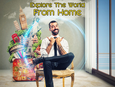 Explore The World from HOME | Unofficial advertising branding coronavirus design explore national geographic photomanipulation photoshop social media design socialmedia stay safe stayhome the world travel