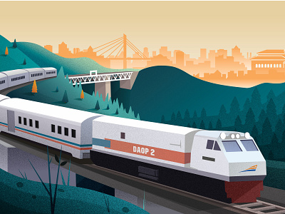 Morning Train bandung bandung landscape illustration indonesia jawabarat kereta api landscape illustration sambasrm train vector