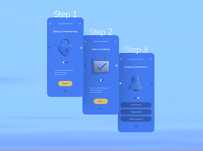 [3D Mobile App UI] Account Setup steps 3d 3d interface account boaters mobile app nautical neumorphism set up settings steps ui