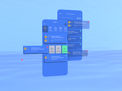 [3D Mobile App UI] Admin's Request Solving flow 3d 3d mockups 3d render 3d ui app for boaters full screen design glassmorphism mobile app nautical neomorphism ui ux