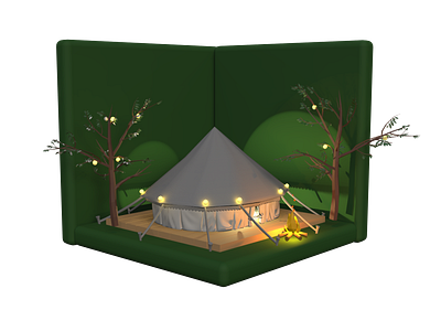 [3D] Isometric Bell Tent scene 3d 3d model 3d render bell tent camping forest glamping homepage isometric low poly web design