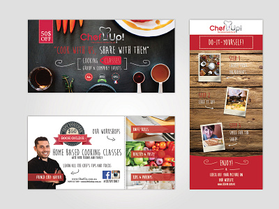 Project ChefUp! - Print (flyers,totem) business card chef cook design flyer french model table typography visual identity wood